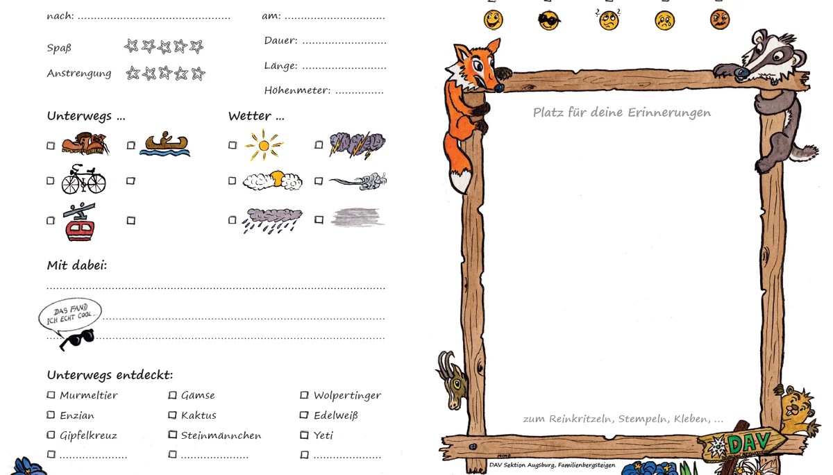 Vorlage Tourenbuch für Kinder | © DAV Augsburg, Familienbergsteigen