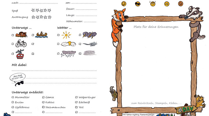Vorlage Tourenbuch für Kinder | © DAV Augsburg, Familienbergsteigen