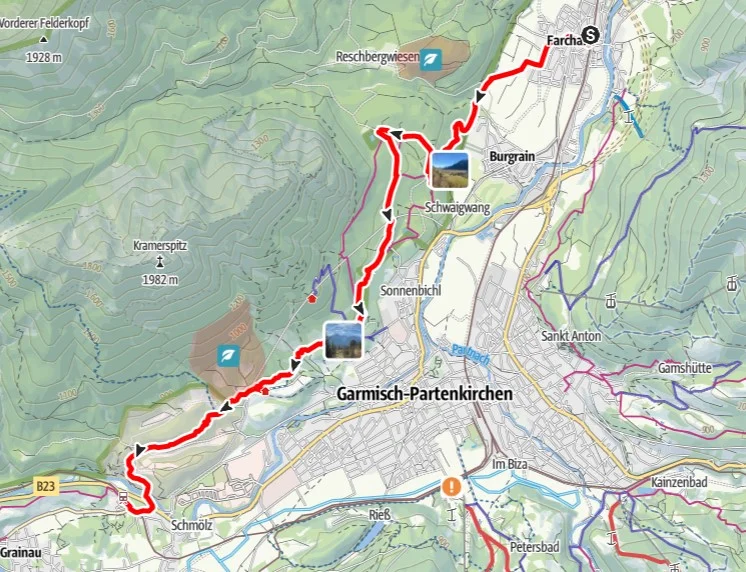 Routenverlauf Kramerplateauweg | © DAV Augsburg Senioren