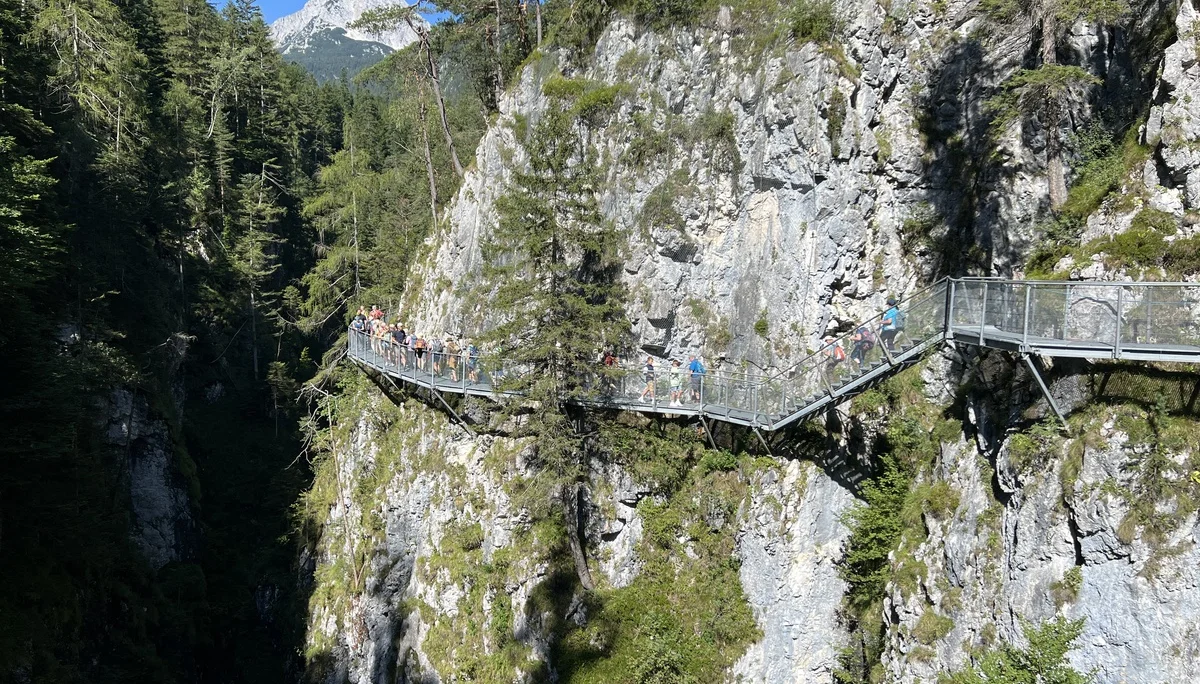 Blick von der Panoramabrücke auf den Weg durch die Leutaschklamm | © DAV Augsburg Senioren