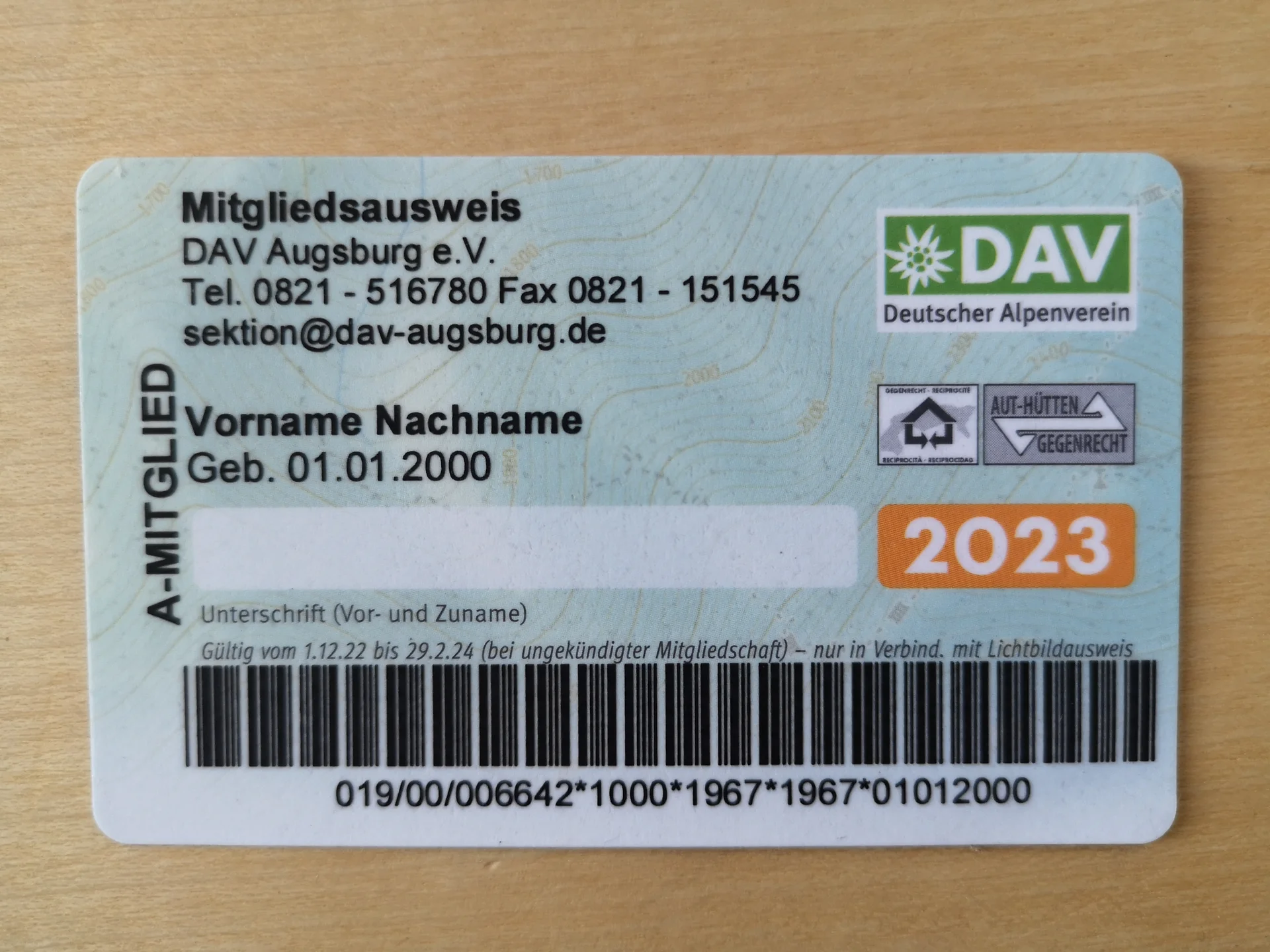DAV Ausweis 2023_blanko | © DAV Augsburg e.V.