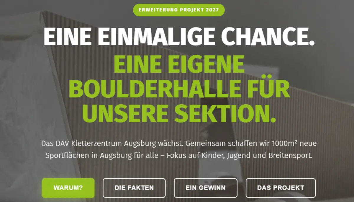 Screenshot der MicroSite zum Projekt Boulderhalle | © DAV Augsburg e.V.